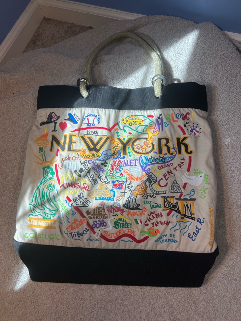 RARE Vintage catstudio New York Handmade Canvas Tote Bag - Colorful Map Design